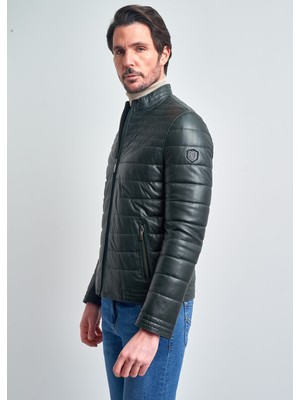 Pierre Cardin Erkek Yeşil Biker Hakiki Deri Mont