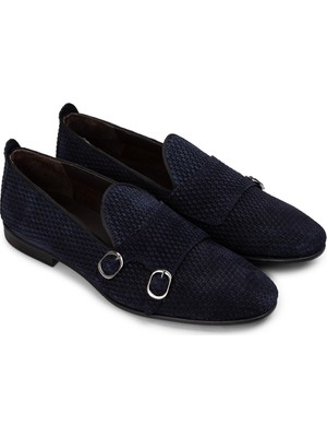 Deery Nubuk Lacivert Erkek Çift Tokalı Loafer - 01704Mlcvc04