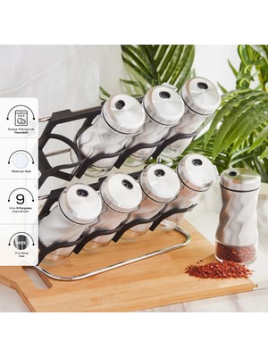 Karaca Tottori İnox 9 Parça Cam Baharat Takımı Ergonomik Kullanım ve Kolay Temizlenebilir Malzeme