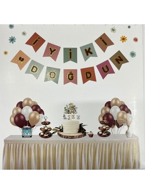 Kidspartim Iyi Ki Doğdun Gold Yaldızlı Retro Renkli Banner