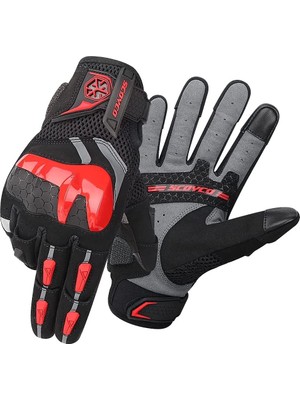 Scoyco Kadın Yazlık Motorsiklet Eldiveni Dokunmatik Ekran Desteği Kauçuk Malzeme Kırmızı