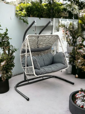 Tu Tienda Çift Kişilik Makrome Ip Örgü Salıncak,Krem ip örgü