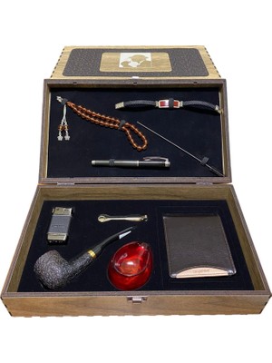 Pipsan Ahlat Ağacı Pipo Kehribar Tesbih, Gümüş Bileklik, Deri Cüzdan, Kalemli Seti 605727-509254