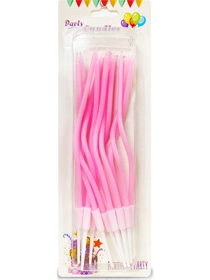 Kidspartim Makaron Pembe Burgulu Uzun Mum 12 Li