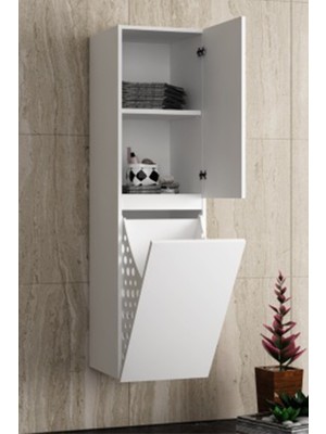 Özceden Yıldız 80+35 cm Beyaz Mdf Seramik Lavabolu Sepetli Asma Banyo Dolabı Takımı