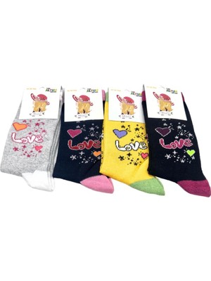 Uzman 4 Çift Desenli Ve Işlemeli Günlük Kullanım Pamuklu Kız Çocuk Çorap Seti