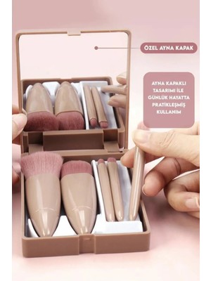 HaLVeY Profesyonel Taşınabilir Aynalı Makyaj Fırça Seti 5'Li