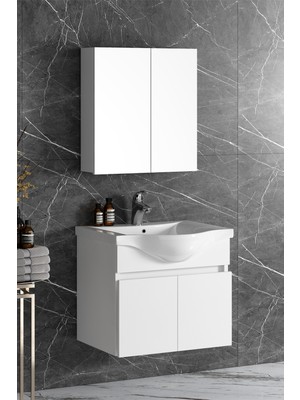 Özceden Yıldız 55 cm Beyaz Mdf Seramik Lavabolu Asma Banyo Dolabı Takımı