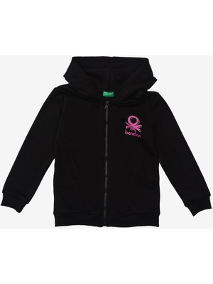 United Colors Of Benetton Kız Çocuk Kapüşonlu Siyah Sweatshirt Uzun Kol ile Rahatlık ve Şıklık