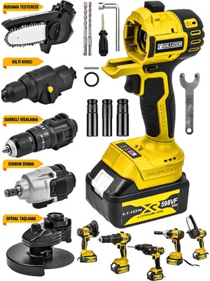 Graizer Alman 598 Vf 20 Ah 5'li Set Taşlama Somun Sıkma Hilti Dal Budama Akülü Vidalama  Darbeli Matkap