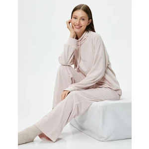 Boğazlı Bağlamalı Pijama Üst Kaşkorse Yumuşak Dokulu Uzun Kollu