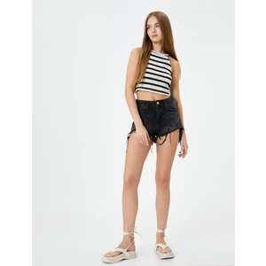Crop Halter Yaka Üst Kroşe Slim Fit
