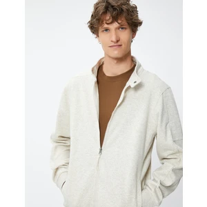 Fermuarlı Sweatshirt Cep Detaylı Yuvarlak Yaka Çıtçıt Düğmeli