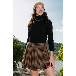 Pamuk Yün Karışımlı Pileli Kazayağı Regular Fit Mini Şort Etek 611SR00028