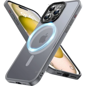 M.TK Moveteck Apple Apple iPhone 15 Pro Kılıf Mat Magsafe Wireless Şarj Destekli Hassas Butonlu Titanium Gri Renkli Soft Mat Kenarlı Buzlu Çerçeveli Darbe Korumalı