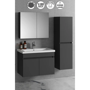 Çiğdem 80+35 cm Antrasit Gri Mat Seramik Lavabolu Asma Banyo Dolabı Takımı