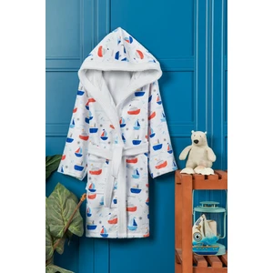 Vevien Home Sea Ship Dijital Baskılı Çocuk Bornozu 9-10 Yaş