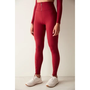 Bordo Yüksek Bel Fermuarlı Bilek Boy Rodos Tayt - Saude Collection