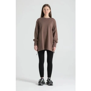 Vizon Belden Büzmeli Pamuk Düşük Omuz Bohem Oversize Sweat 2204