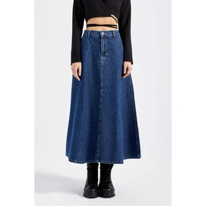 Its Basic Kadın Mavi Renk A Tipi Kesim Denim Etek