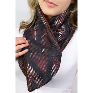 Kadın Atkı Boyunluk Düğmeli Peluş Kadife Zigzag Kahve
