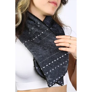 Kadın Atkı Boyunluk Düğmeli Peluş Kadife Dote Siyah