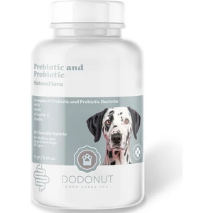 NaturaFlora Köpekler için Probiyotik ve Prebiyotik Besin Takviyesi, 60 Adet Çiğneme Tableti
