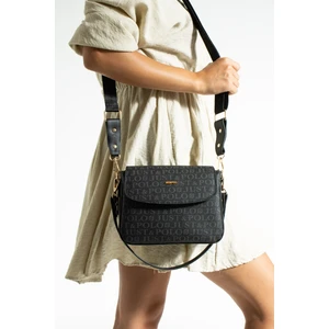 Just Polo Kadın Siyah Baskı Desenli Kolon Askılı 3 Bölmeli Omuz Çantası 23X16CM MDS2184