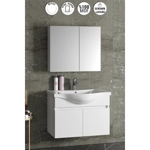 Yıldız 80 cm Beyaz Mdf Seramik Lavabolu Asma Banyo Dolabı Takımı