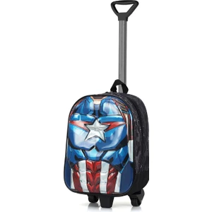 Anaokulu Çocuk Çekçekli Valiz Sırt Çantası Çekçekli Erkek Çocuk Süper Kahraman Çizgi Film Karakter Abs Ön Yüzey 5d Boyutlu Siyah Mavi