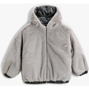 Peluş Kapüşonlu Bomber Ceket Cepli Manşetleri ve Beli Lastikli