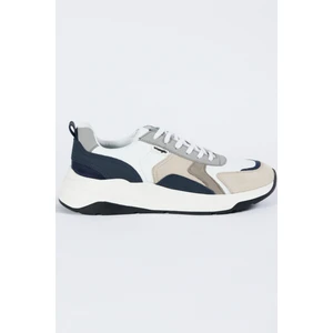 Deri Beyaz Lacivert Sneaker Ayakkabı