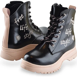 258 Ortopedik Bağcıklı Fermuarlı Kız Siyah Çocuk Bot Ayakkabı Kürklü Kız Çocuk Bot