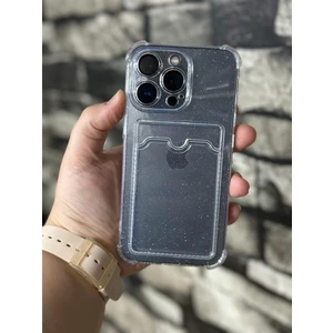 iPhone 13 Pro Max Kılıf Simli Kartlıklı Şeffaf Renk Silikon Kılıf Kapak