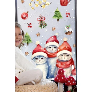 Yeni Yıl Yılbaşı Kedileri Cam Duvar Sticker Seti Sevimli Kediler Kış Konseptli Figürler Yılbaşı Süsü