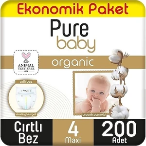 Pure Baby Pamuklu Cırtlı Bez Ekonomik Paket 4 No Maxi 200’LÜ