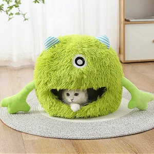 Evcil Hayvan Yatağı, Kış Sıcak Kedi Yuvası, Çıkarılabilir ve Yıkanabilir Yarı Kapalı Kedi Yuvası, Karikatür Peluş Evcil Hayvan Evi (Yurt Dışından)