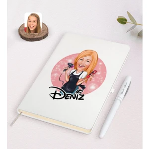 Kişiye Özel Kadın Kuaför Karikatürlü Beyaz Defter ve Kalem Hediye Seti-3