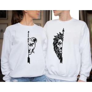 Oversize Aslan Baskılı Sevgili Kombini  Pamuklu Ikili Sweatshirt Takımı