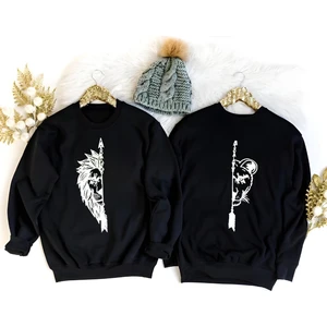 New Cabin Oversize Aslan Baskılı Sevgili Kombini Pamuklu Ikili Sweatshirt Takımı