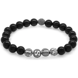 Oniks Metal Kombinli Kişiye Özel İsim Yazılı Küre Kesim Doğaltaş Bileklik