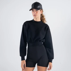Friday Offset Monica Kadın Siyah Oversize Bisiklet Yaka Crop Sweatshirt