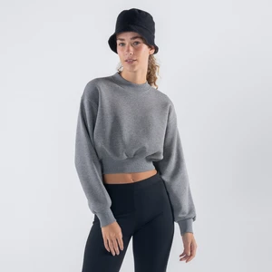 Friday Offset Monica Kadın Gri Melanj Oversize Bisiklet Yaka Crop Sweatshirt