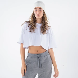 Friday Offset Friday Offset Monica Kadın Beyaz Bisiklet Yaka Oversize Crop Tişört