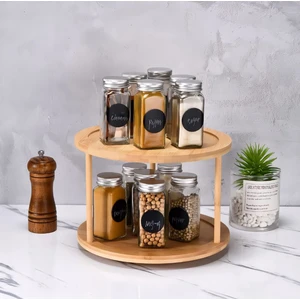 Mehay Home Bambu 360 Derece Döner Stantlı Sunumluk Organizer  Düzenleyici 2 Katlı Baharatlık -TK2400