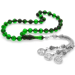 Kararmaz Metal Mecidiye Püsküllü İstanbul Kesim Süzme Yeşil-Siyah Ateş Kehribar Tesbih