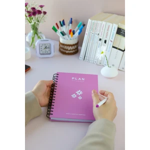 Deep Notebook Süresiz Planlayıcı Ajanda A5 Spiralli Pembe Çiçek Renkli Tasarım