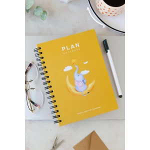 Deep Notebook Süresiz Planlayıcı Ajanda A5 Spiralli Hilal ile Fil Maskot Tasarımı