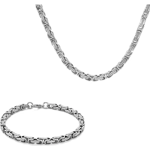 Silver Renk Kalınlık 5 mm 317L Çelik Kral Erkek Zincir Kolye & Bileklik Kombini