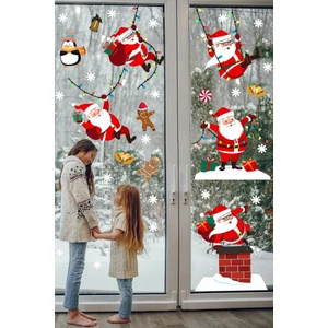 Kt Grup Yılbaşı Sticker Sevimli Noel Baba ve Kar Taneleri Pencere Duvar Süsü